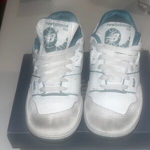 New Balance Kids' White and Teal Sneakers